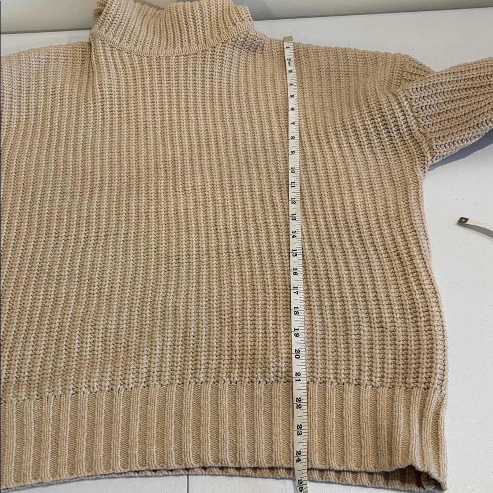 OAK + FORT ribbed knit sweater mock neck oversized small medium tan beige - Picture 11 of 12